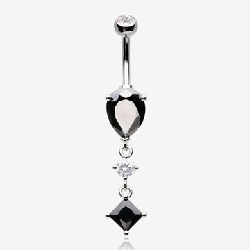 Enchant Sparkle Teardrop Princess Dangle Belly Button Ring-Black/Clear